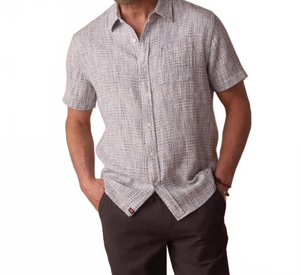 NEW THE NORMAL BRAND freshwater short sleeve button up shirt in blue multi